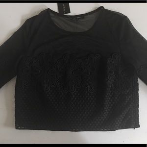 ASOS New Look mesh embroidered top black